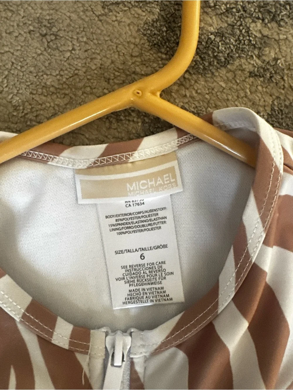 Michael Kors Brown and White Zebra-Stripe Zip Front One-Piece - Picture 2 of 2